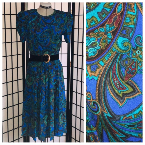 Vintage paisley belted dress - Picture 1 of 8